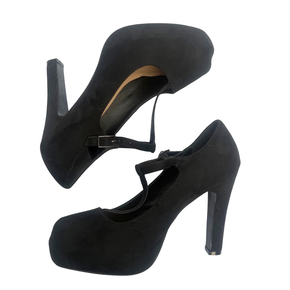 Torrid T-Strap Platform Pumps Black Faux Suede Dark Academia Retro Heels Sz 11